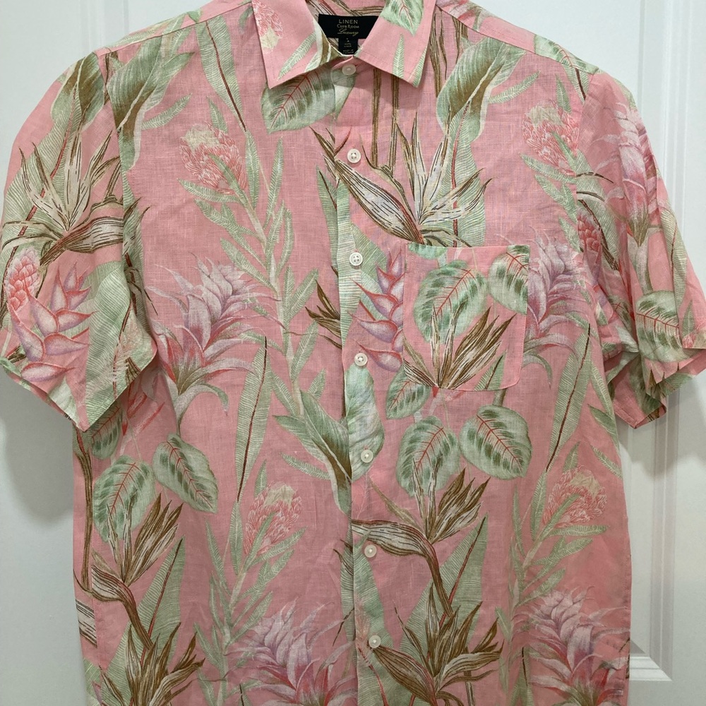 Club Room Linen Pink and Green Tropical Casual Shirt